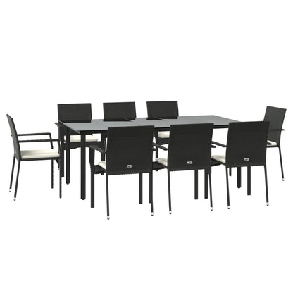Set da Pranzo da Giardino 9 pz con Cuscini Nero in Polyrattan - homemem39