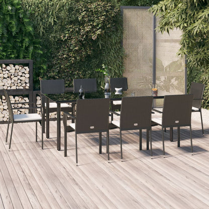 Set da Pranzo da Giardino 9 pz con Cuscini Nero in Polyrattan - homemem39