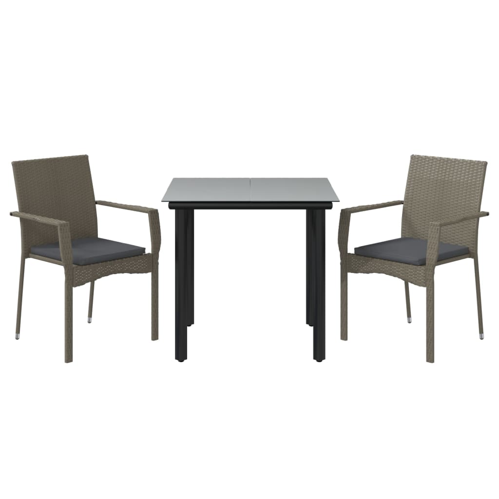 Set Salotto Giardino 3 pz con Cuscini Nero e Grigio Polyrattan - homemem39