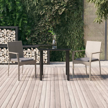 Set Salotto Giardino 3 pz con Cuscini Nero e Grigio Polyrattan