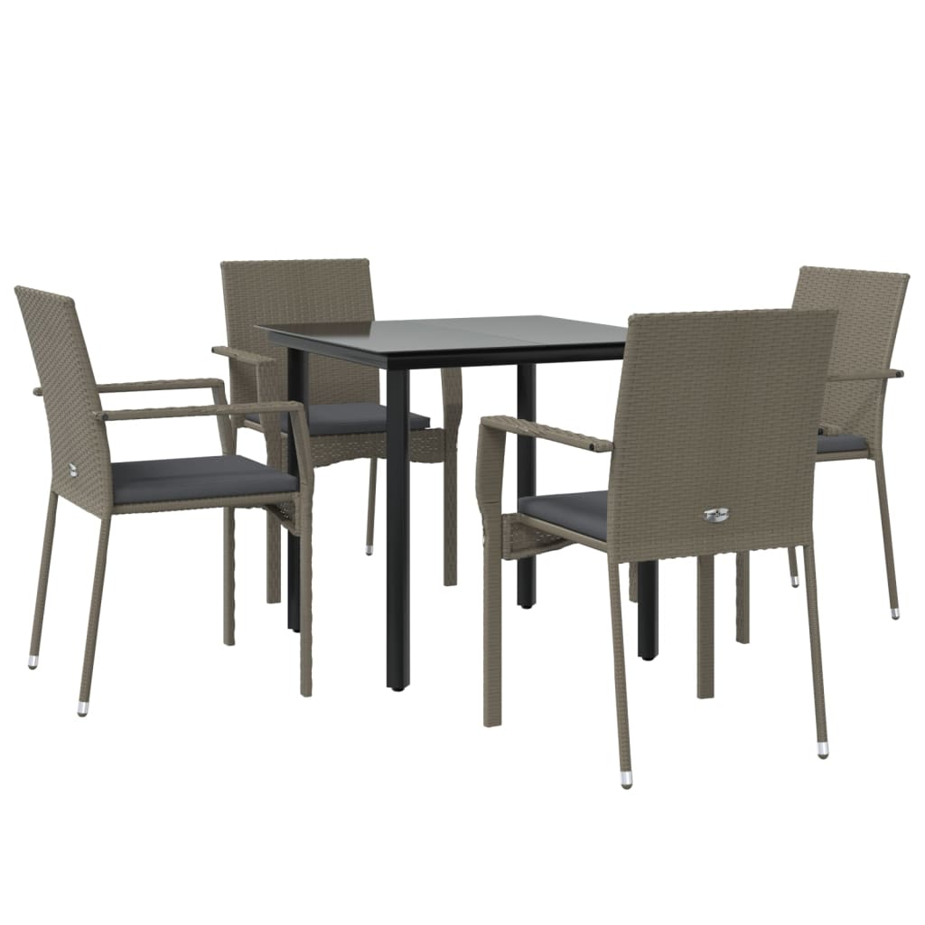 Set da Pranzo Giardino 5pz Nero e Grigio con Cuscini Polyrattan - homemem39