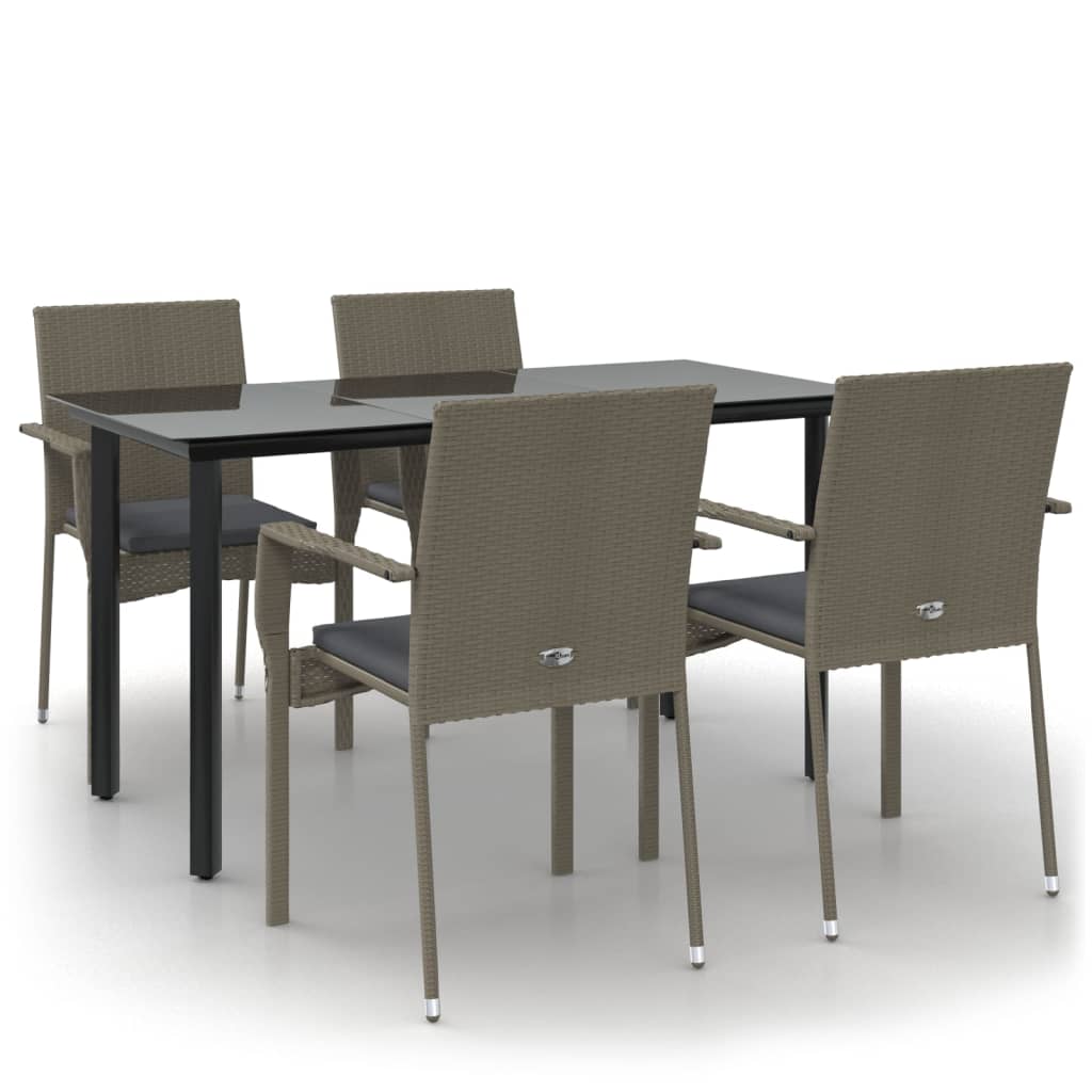 Set da Pranzo Giardino 5pz Nero e Grigio con Cuscini Polyrattan - homemem39