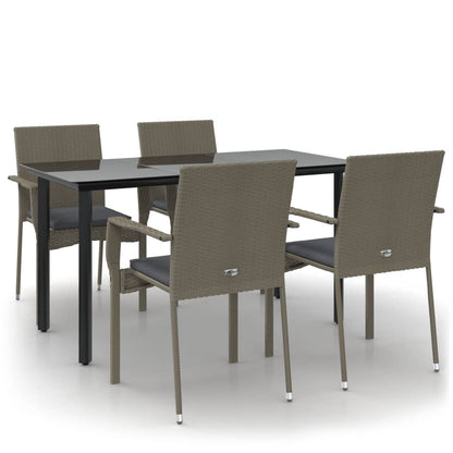 Set da Pranzo Giardino 5pz Nero e Grigio con Cuscini Polyrattan - homemem39