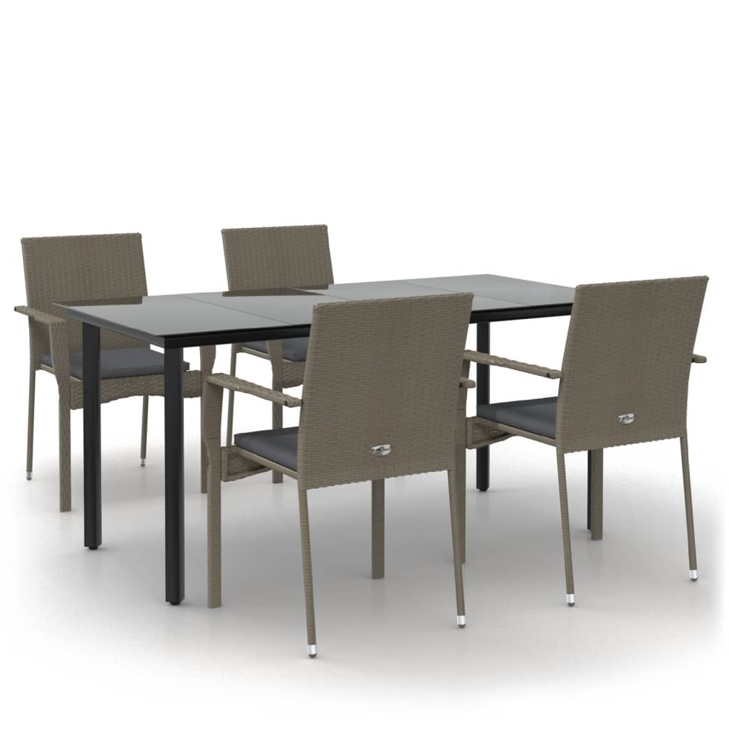 Set da Pranzo Giardino 5pz Nero e Grigio con Cuscini Polyrattan - homemem39
