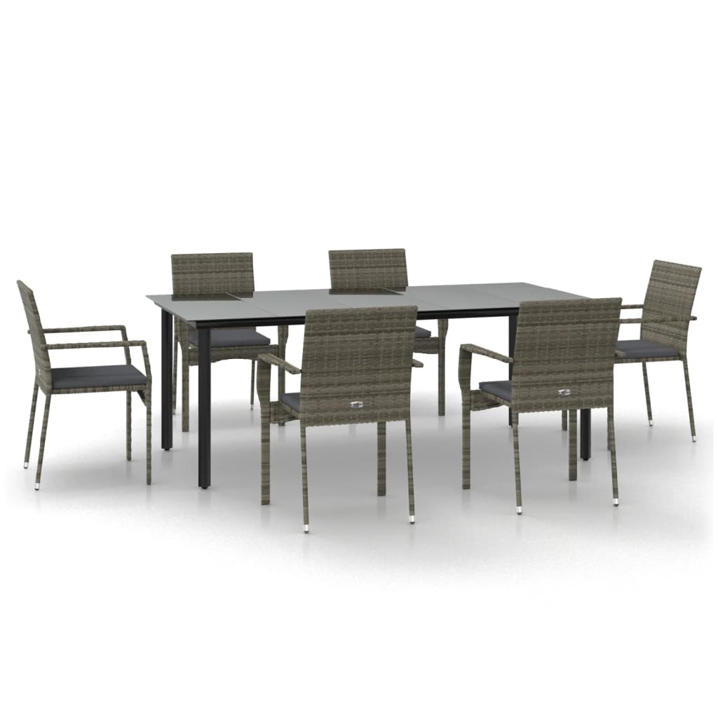 Set da Pranzo Giardino 7pz Nero e Grigio con Cuscini Polyrattan - homemem39