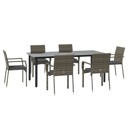 Set da Pranzo Giardino 7pz Nero e Grigio con Cuscini Polyrattan - homemem39