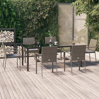 Set da Pranzo Giardino 7pz Nero e Grigio con Cuscini Polyrattan - homemem39