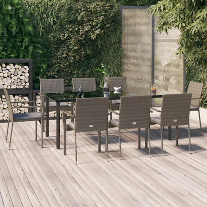 Set da Pranzo Giardino 9pz con Cuscini Nero e Grigio Polyrattan - homemem39