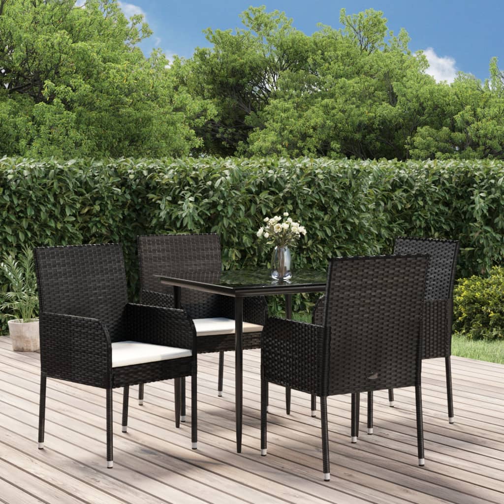 Set da Pranzo da Giardino 5 pz Nero con Cuscini in Polyrattan