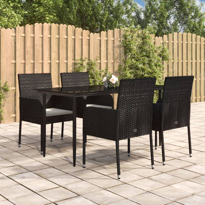 Set da Pranzo da Giardino 5 pz Nero con Cuscini in Polyrattan - homemem39