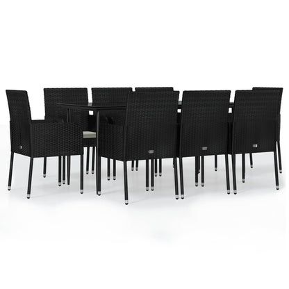 Set da Pranzo da Giardino 9 pz con Cuscini Nero in Polyrattan - homemem39