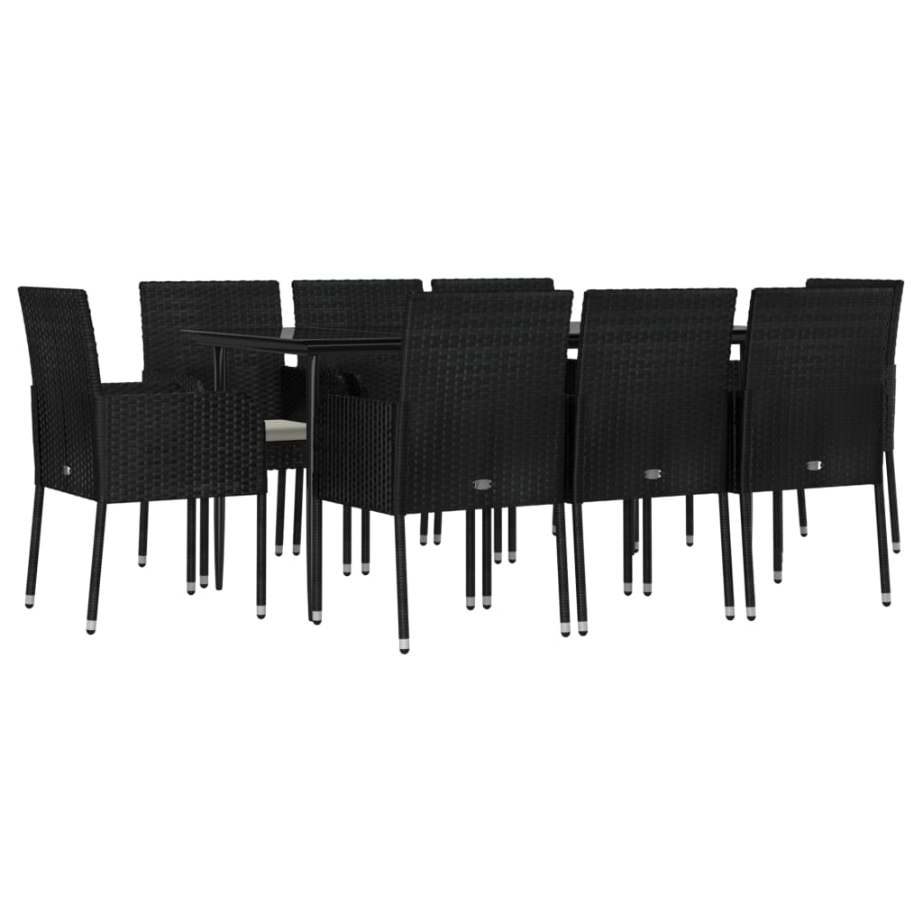 Set da Pranzo da Giardino 9 pz con Cuscini Nero in Polyrattan - homemem39