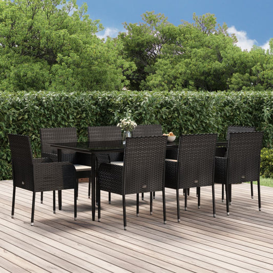 Set da Pranzo da Giardino 9 pz con Cuscini Nero in Polyrattan - homemem39