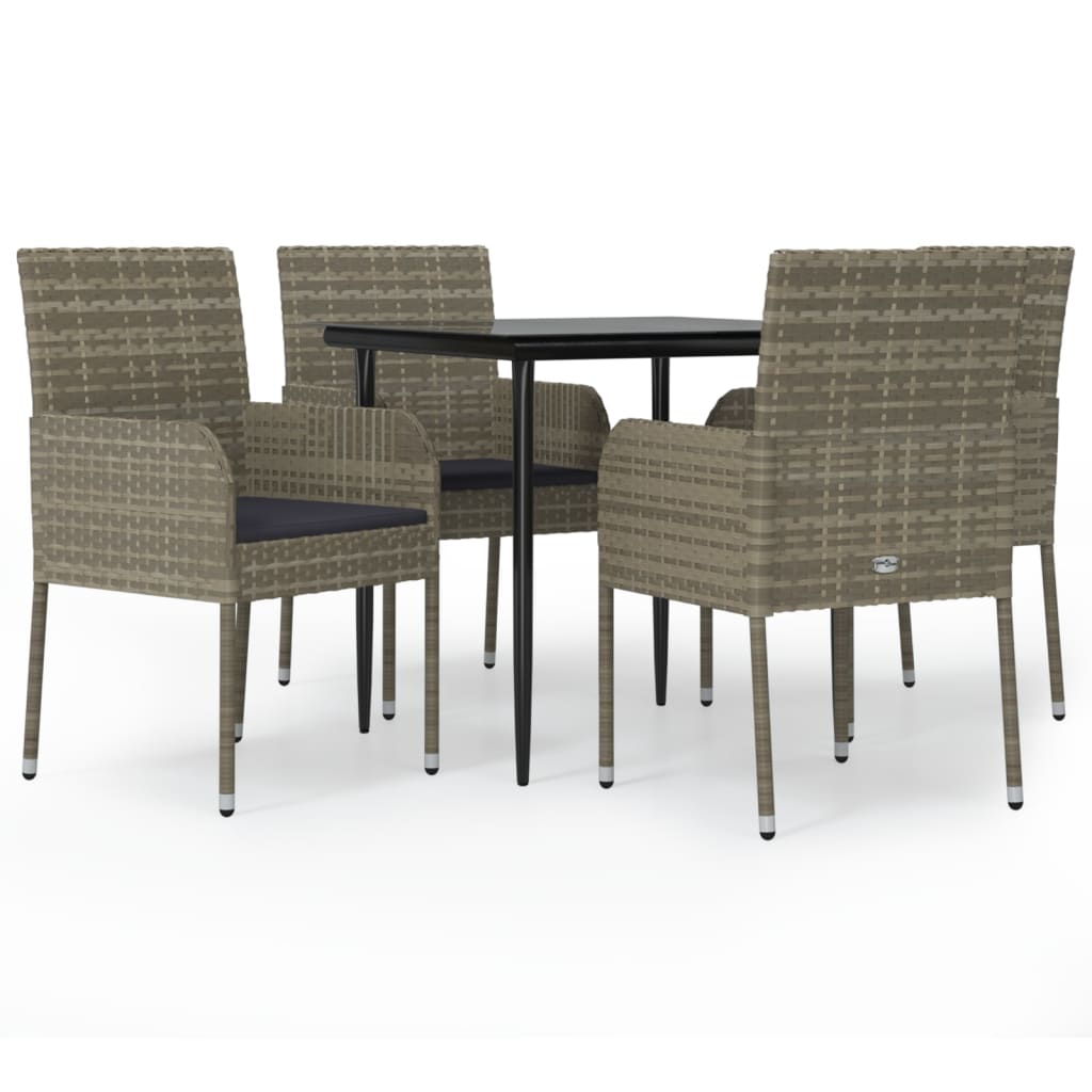 Set da Pranzo Giardino 5pz Nero e Grigio con Cuscini Polyrattan - homemem39