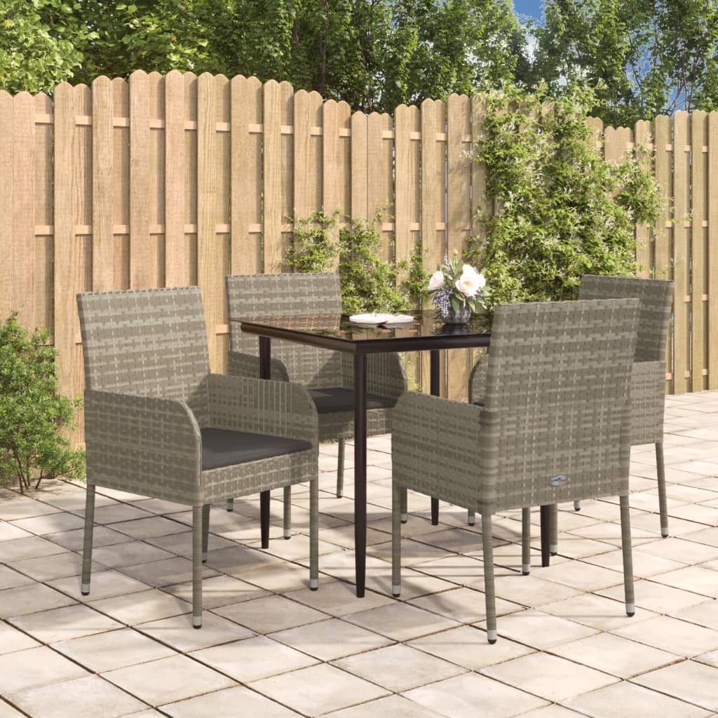 Set da Pranzo Giardino 5pz Nero e Grigio con Cuscini Polyrattan - homemem39