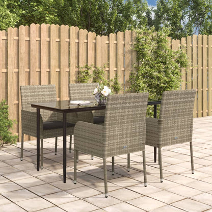 Set da Pranzo Giardino 5pz Nero e Grigio con Cuscini Polyrattan - homemem39