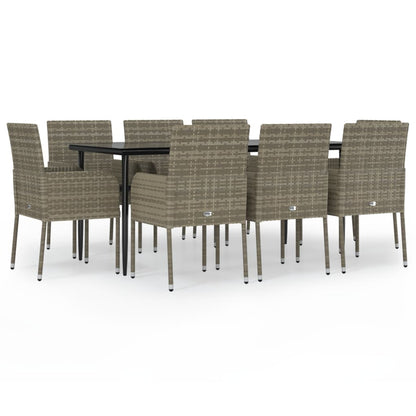 Set da Pranzo Giardino 9pz con Cuscini Nero e Grigio Polyrattan - homemem39
