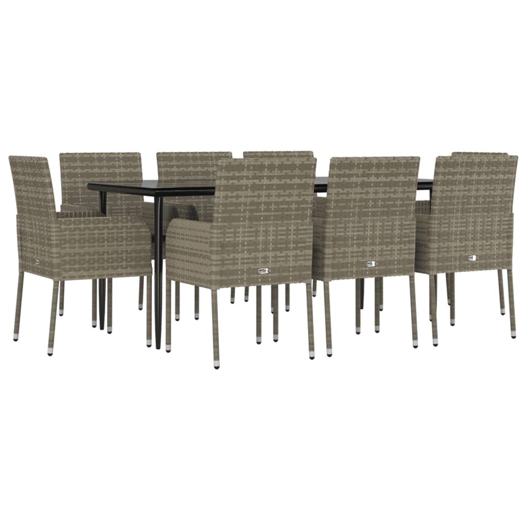 Set da Pranzo Giardino 9pz con Cuscini Nero e Grigio Polyrattan - homemem39