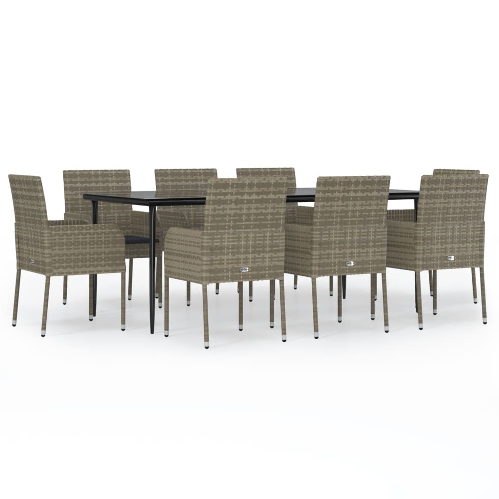 Set da Pranzo Giardino 9pz con Cuscini Nero e Grigio Polyrattan - homemem39