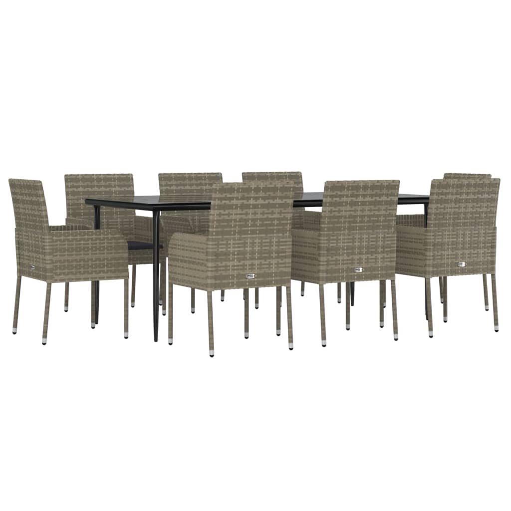 Set da Pranzo Giardino 9pz con Cuscini Nero e Grigio Polyrattan - homemem39