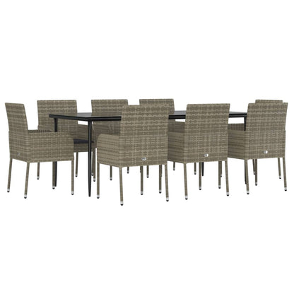 Set da Pranzo Giardino 9pz con Cuscini Nero e Grigio Polyrattan - homemem39