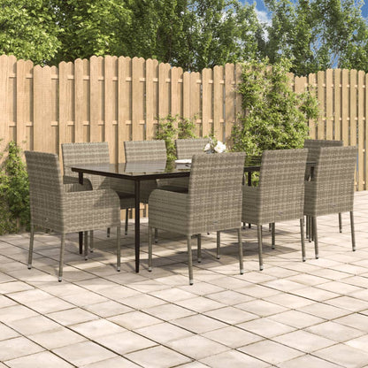 Set da Pranzo Giardino 9pz con Cuscini Nero e Grigio Polyrattan - homemem39