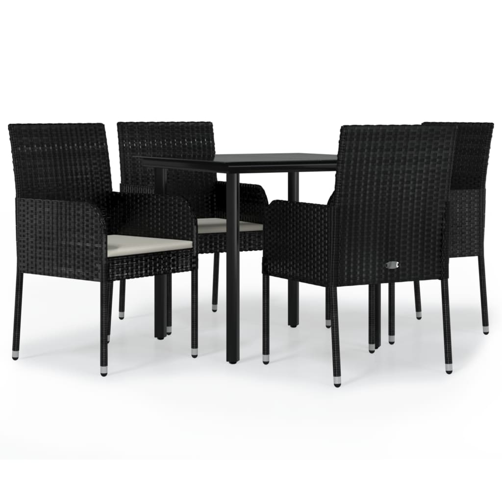 Set da Pranzo da Giardino 5 pz Nero con Cuscini in Polyrattan - homemem39