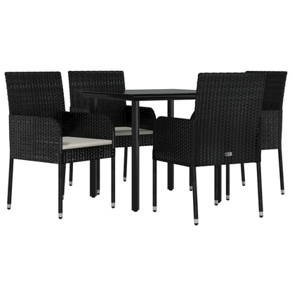 Set da Pranzo da Giardino 5 pz Nero con Cuscini in Polyrattan - homemem39