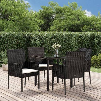 Set da Pranzo da Giardino 5 pz Nero con Cuscini in Polyrattan - homemem39