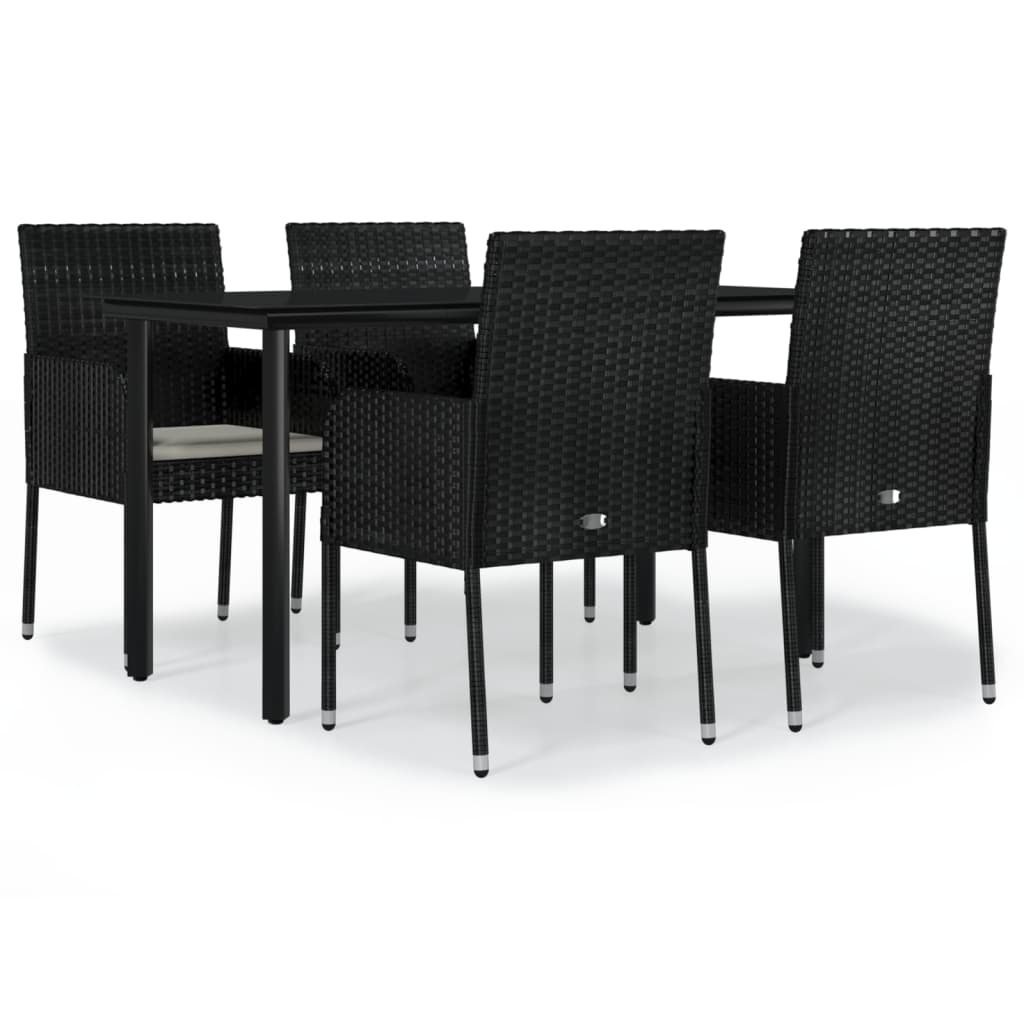 Set da Pranzo da Giardino 5 pz Nero con Cuscini in Polyrattan - homemem39