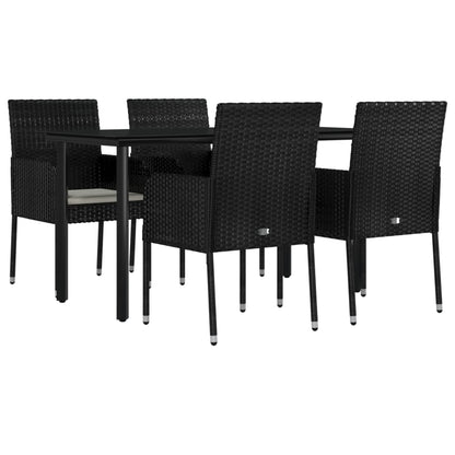 Set da Pranzo da Giardino 5 pz Nero con Cuscini in Polyrattan - homemem39