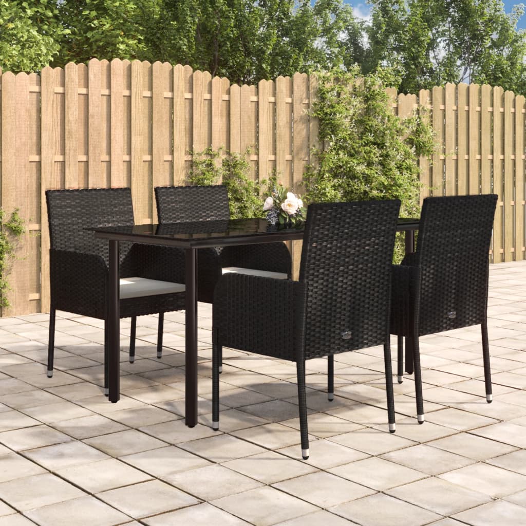 Set da Pranzo da Giardino 5 pz Nero con Cuscini in Polyrattan - homemem39