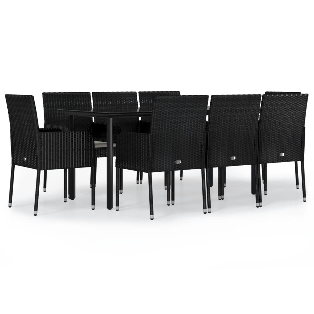 Set da Pranzo da Giardino 9 pz con Cuscini Nero in Polyrattan - homemem39