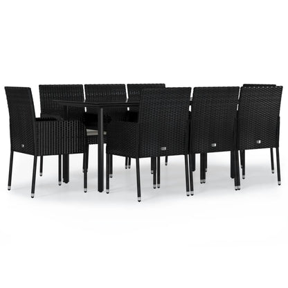 Set da Pranzo da Giardino 9 pz con Cuscini Nero in Polyrattan - homemem39