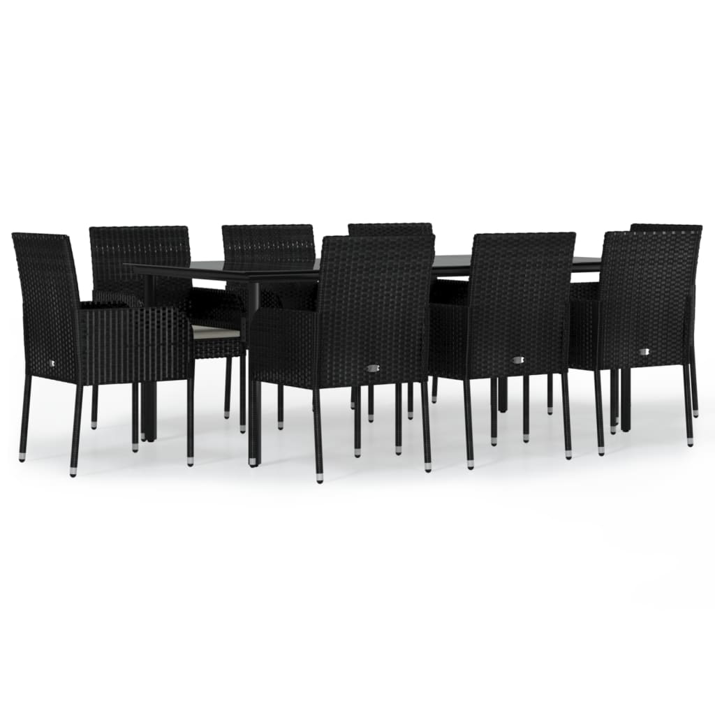 Set da Pranzo da Giardino 9 pz con Cuscini Nero in Polyrattan - homemem39