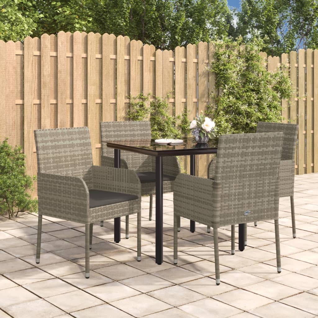 Set da Pranzo Giardino 5pz Nero e Grigio con Cuscini Polyrattan - homemem39