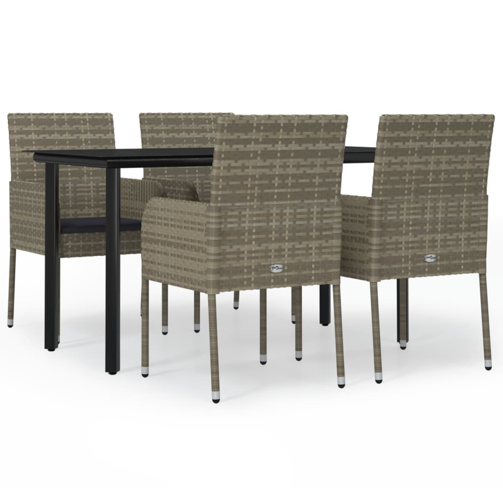 Set da Pranzo Giardino 5pz Nero e Grigio con Cuscini Polyrattan - homemem39