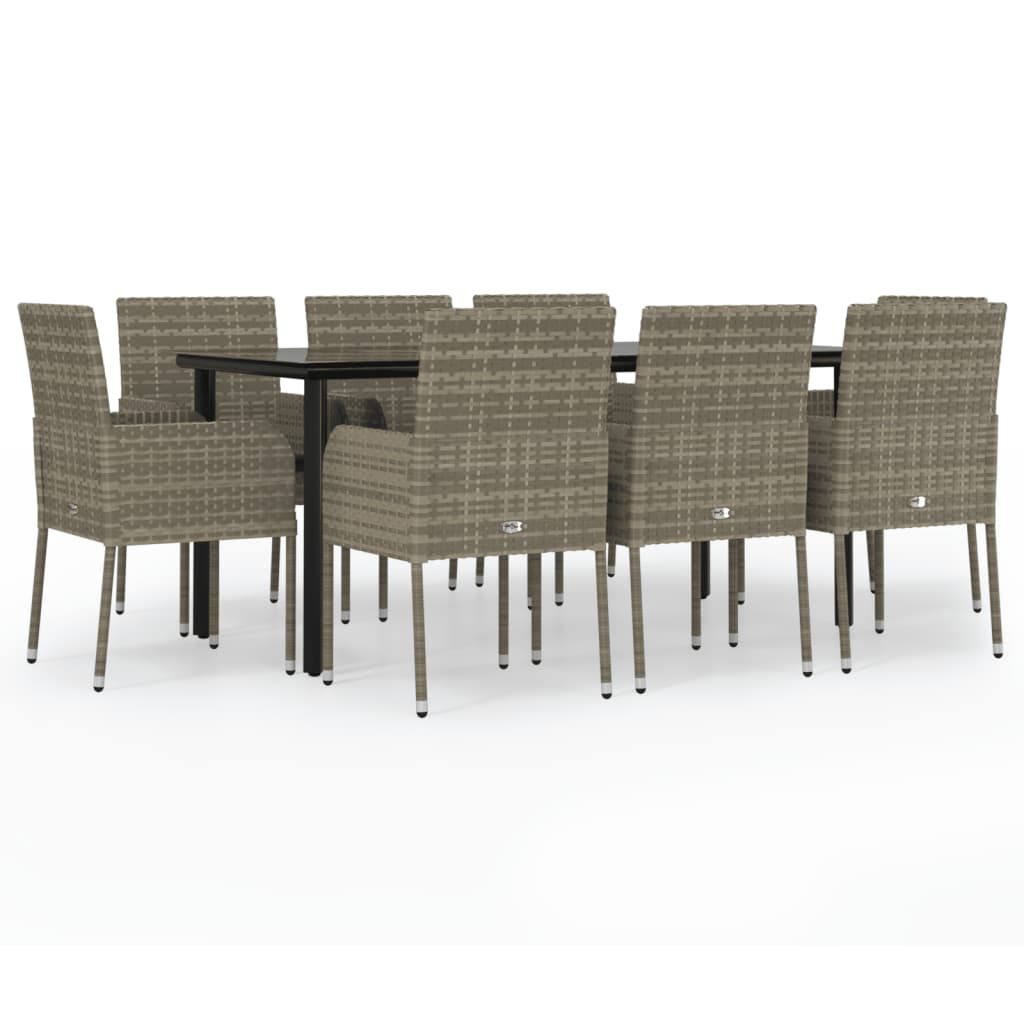 Set da Pranzo Giardino 9pz con Cuscini Nero e Grigio Polyrattan - homemem39