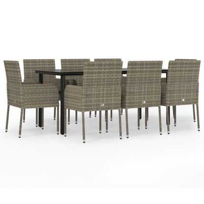 Set da Pranzo Giardino 9pz con Cuscini Nero e Grigio Polyrattan - homemem39