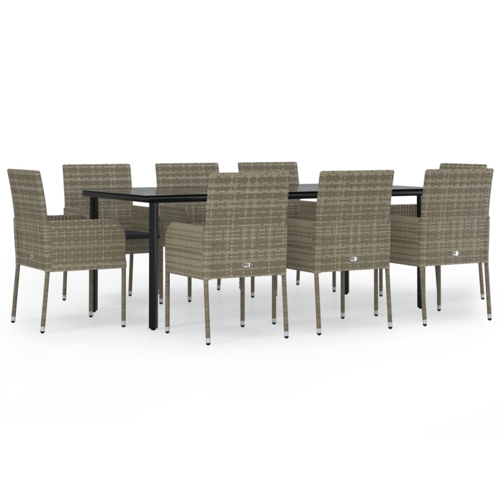 Set da Pranzo Giardino 9pz con Cuscini Nero e Grigio Polyrattan - homemem39