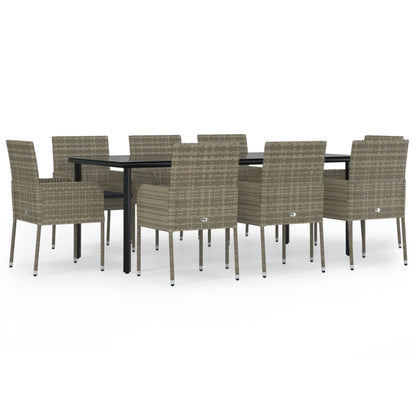 Set da Pranzo Giardino 9pz con Cuscini Nero e Grigio Polyrattan - homemem39