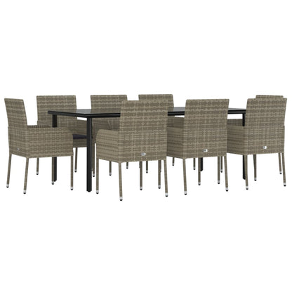 Set da Pranzo Giardino 9pz con Cuscini Nero e Grigio Polyrattan - homemem39