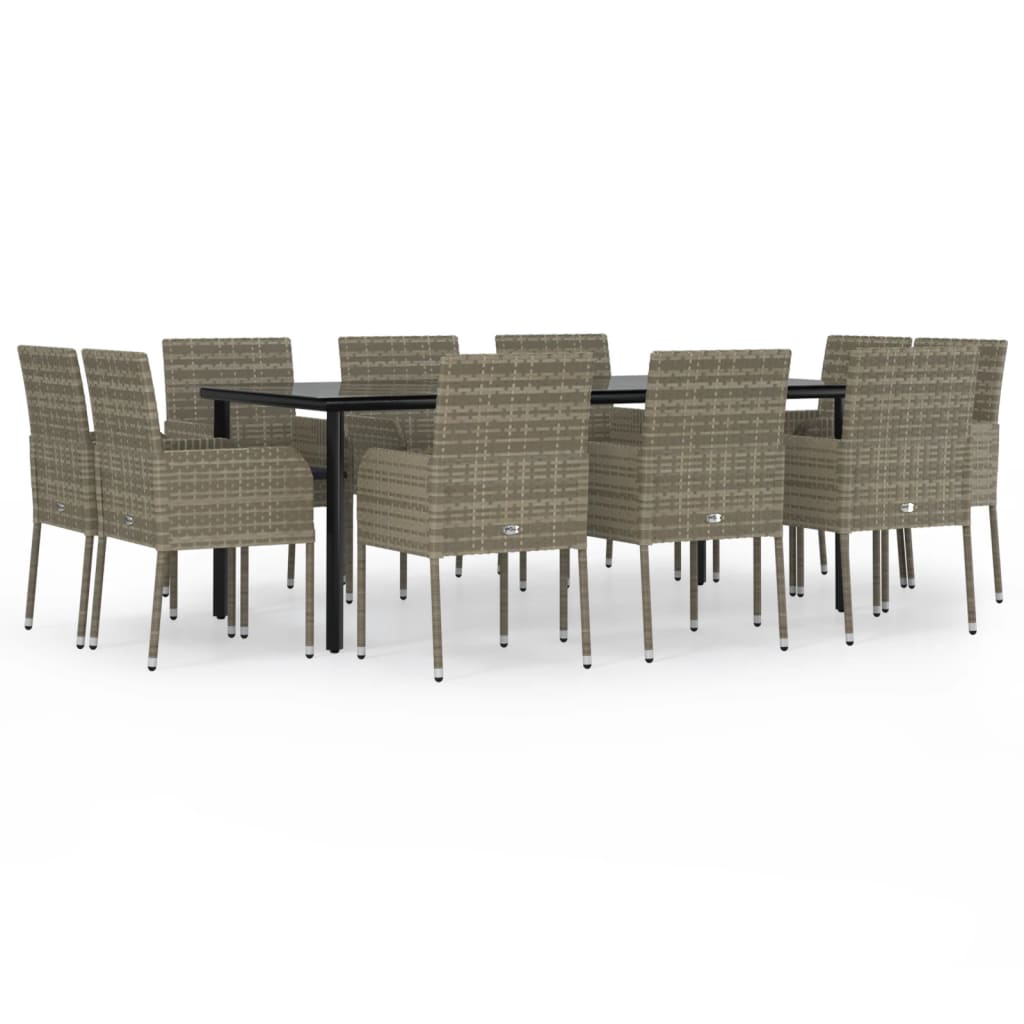 Set Mobili Giardino 11 pz con Cuscini Polyrattan Nero e Grigio - homemem39