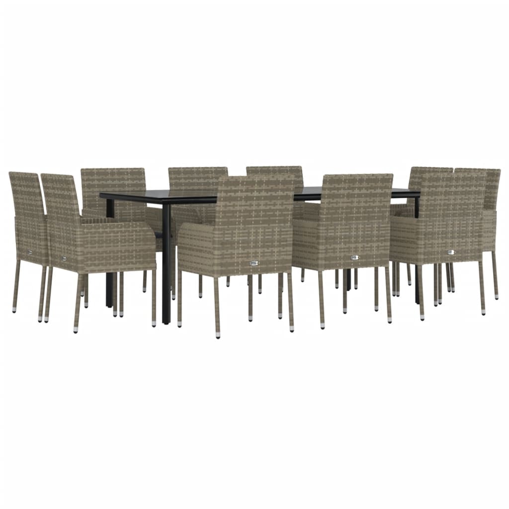 Set Mobili Giardino 11 pz con Cuscini Polyrattan Nero e Grigio - homemem39