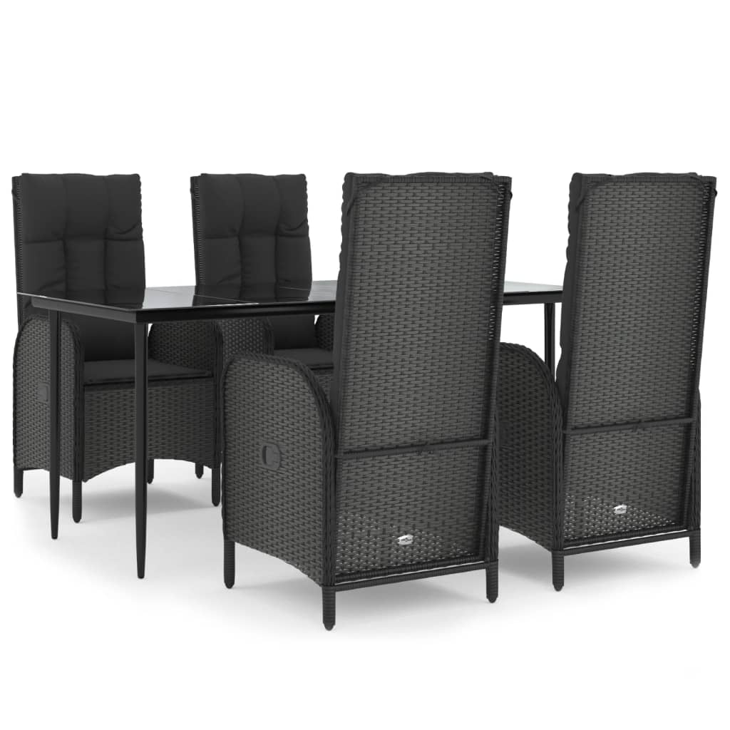Set da Pranzo da Giardino 5 pz Nero con Cuscini in Polyrattan - homemem39