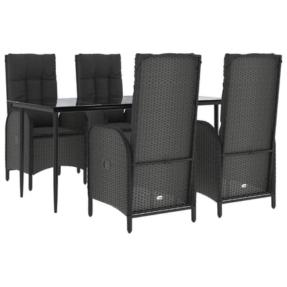 Set da Pranzo da Giardino 5 pz Nero con Cuscini in Polyrattan - homemem39