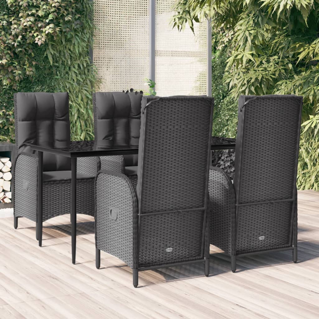 Set da Pranzo da Giardino 5 pz Nero con Cuscini in Polyrattan - homemem39