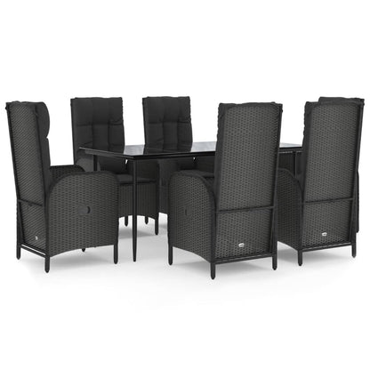 Set da Pranzo da Giardino 7 pz Nero con Cuscini in Polyrattan - homemem39