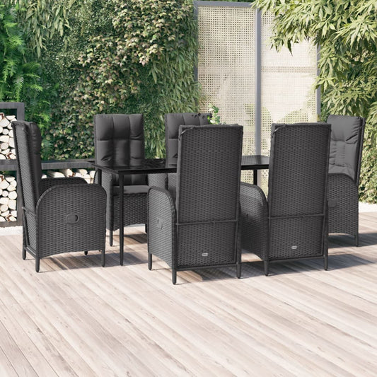 Set da Pranzo da Giardino 7 pz Nero con Cuscini in Polyrattan - homemem39