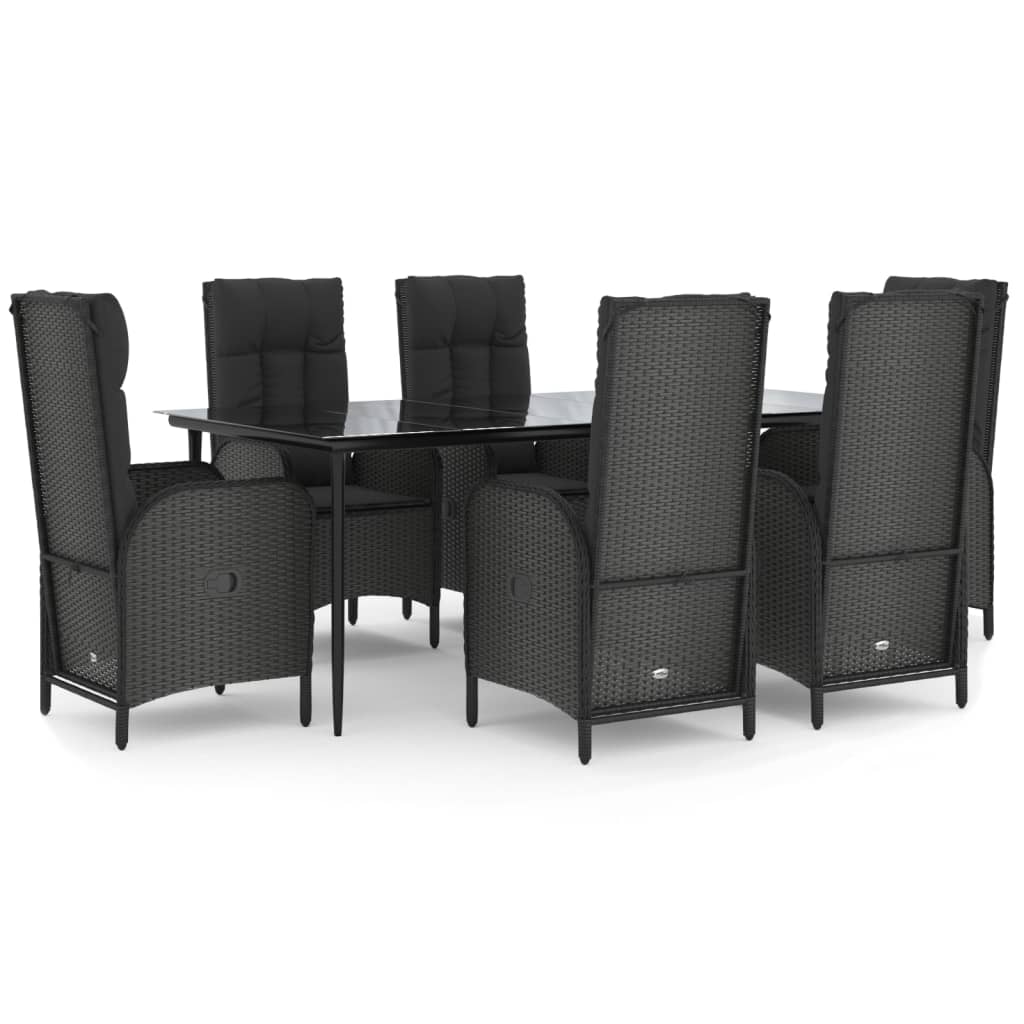 Set da Pranzo da Giardino 7 pz Nero con Cuscini in Polyrattan - homemem39